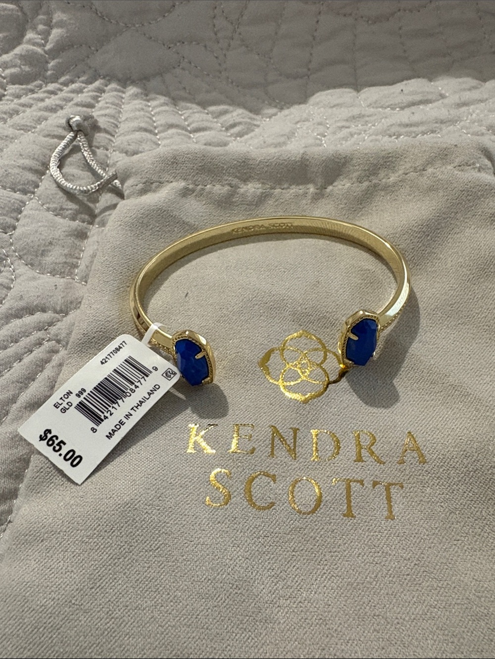 Kendra Scott Gold Open Bangle with Royal Blue Stones